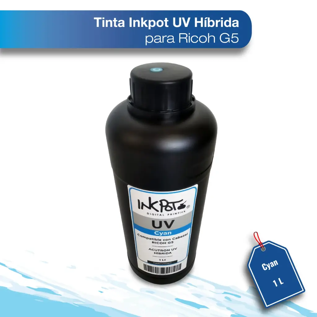 Tinta inkpot UV hibrida cabezal Ricoh G5 cyan 1L