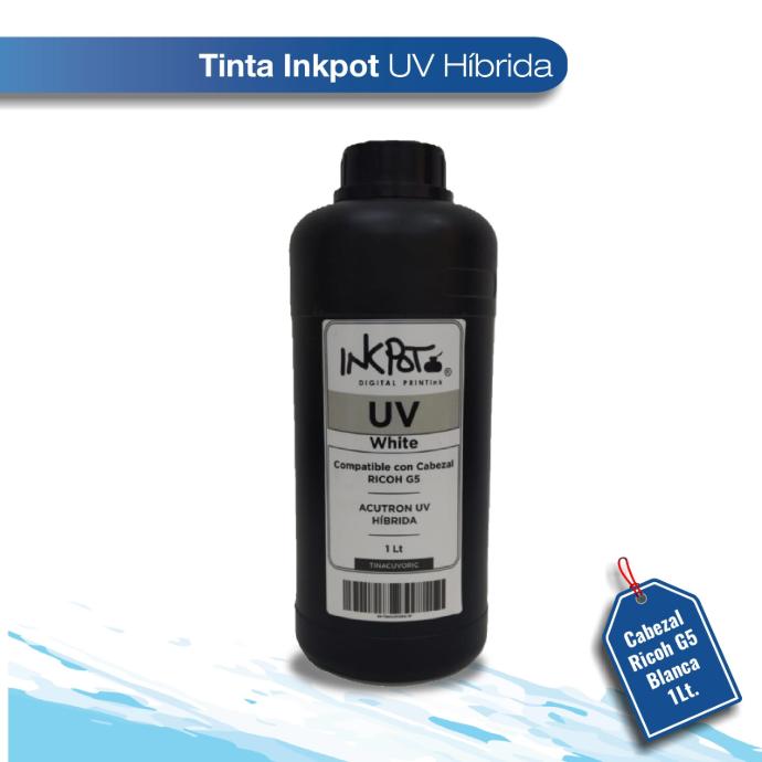 Tinta inkpot UV hibrida cabezal Ricoh G5  blanca 1L