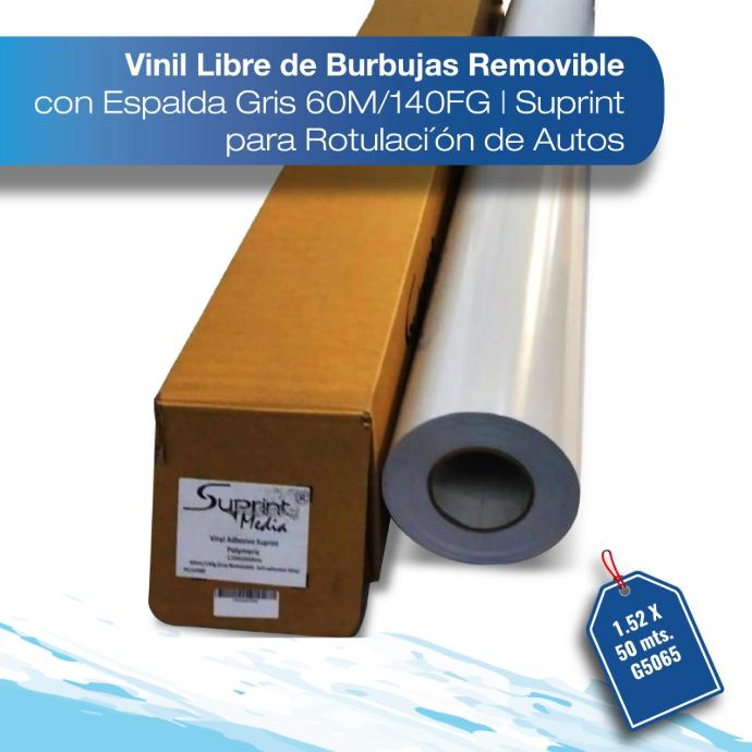 Vinil libre de burbujas removible con espalda gris 60 MIC/140G Suprint para rotulación de autos brillante1.52X50 G5065