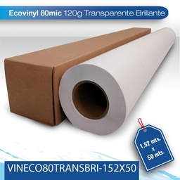 [VINECO80TRANSBRI-152X50] Vinil para impresion Slite 80M/120G 1.52X50 brillante transparente