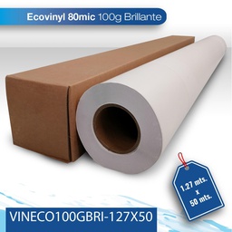 [VINECO100GBRI-127X50] Vinil para impresion Slite 80M/100G 1.27X50 brillante blanco