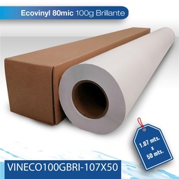 [VINECO100GBRI-107X50] Vinil para impresion Slite  80M/100G 1.07 X 50 brillante blanco