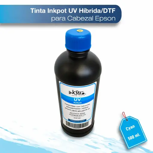 [TINGNUVI0.51600-C] Tinta Inkpot UV híbrida/DTF para cabezal Epson cyan 500 ML