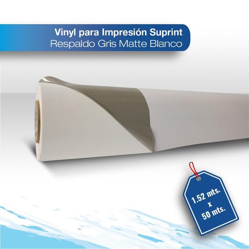 [VINSPADHMATG-152X50] Vinil para impresión Suprint respaldo gris 1.52X50 matte blanco