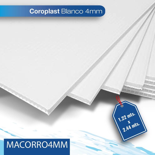 [MACORRO4MMAPAQUETE] Paquete de 10 piezas Coroplast 4MM 1.22X2.44 blanco